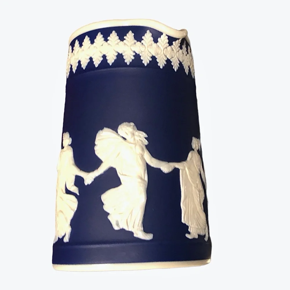 DUDSON HANLEY JASPERWARE BLUE WITH WHITE RAISED RELIEF NEOCLASSICAL PITCHER